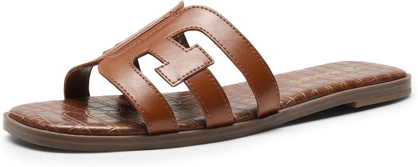 DREAM PAIRS Women's Slip-on Slides Open Toe Dressy Flat Slide Sandals Fashion Classic Summer Beach Slippers