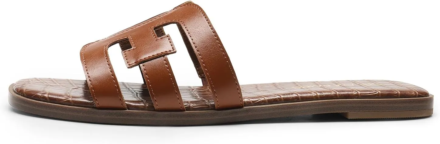 DREAM PAIRS Women's Slip-on Slides Open Toe Dressy Flat Slide Sandals Fashion Classic Summer Beach Slippers