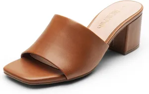 DREAM PAIRS Women's Square Open Toe Heels Sandals Low Block Chunky Heeled Sandals Slide Sandals Slip on Comfortable Casual Pumps Shoes