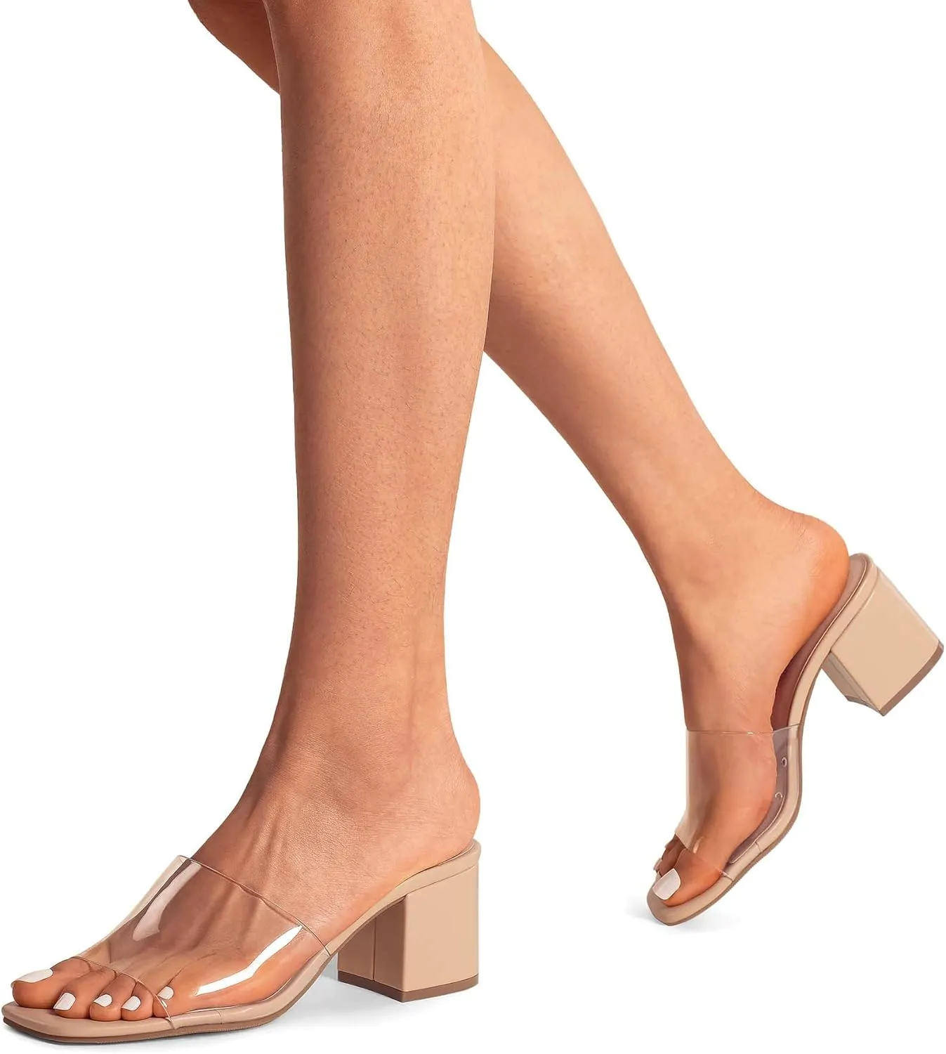 DREAM PAIRS Women's Square Open Toe Heels Sandals Low Block Chunky Heeled Sandals Slide Sandals Slip on Comfortable Casual Pumps Shoes