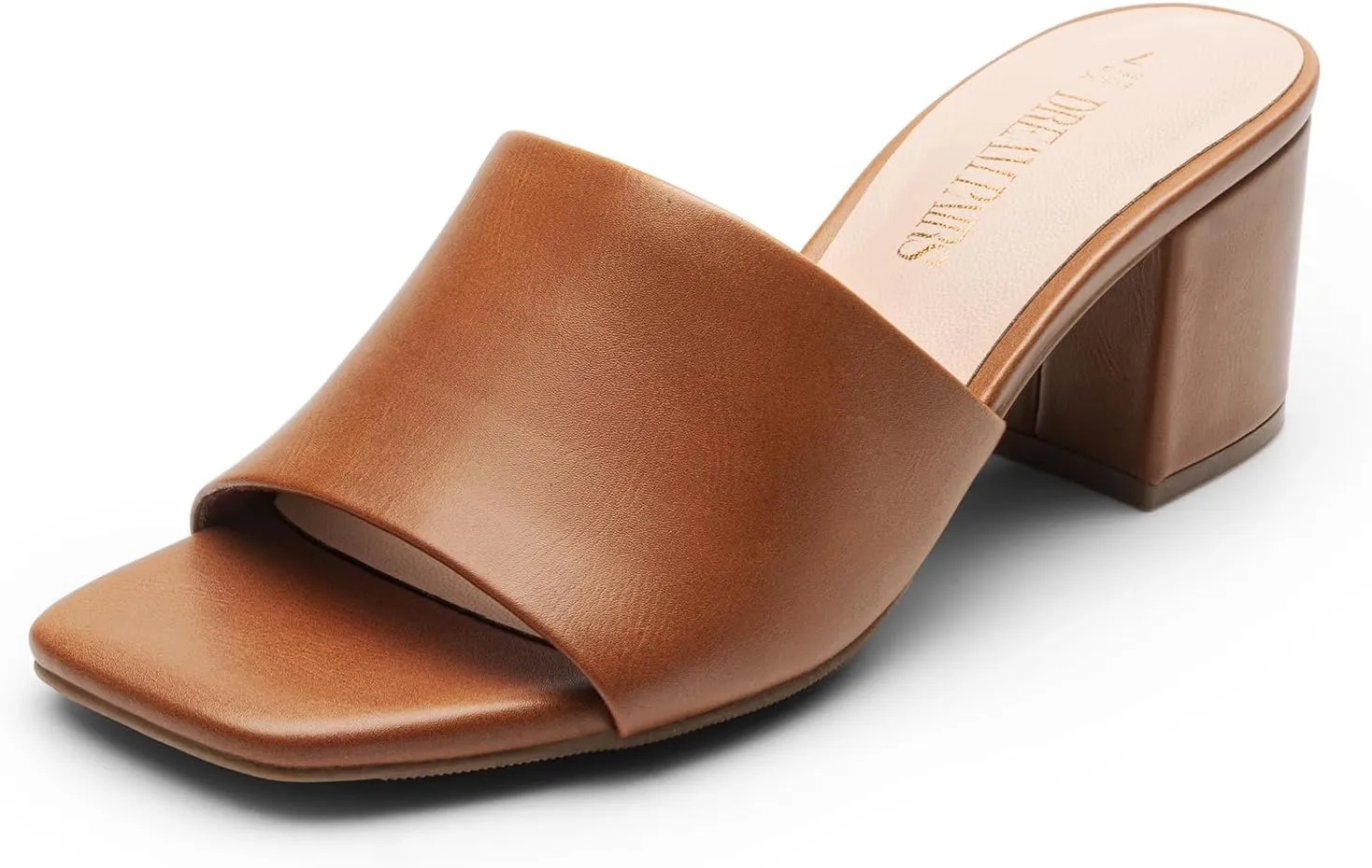 DREAM PAIRS Women's Square Open Toe Heels Sandals Low Block Chunky Heeled Sandals Slide Sandals Slip on Comfortable Casual Pumps Shoes