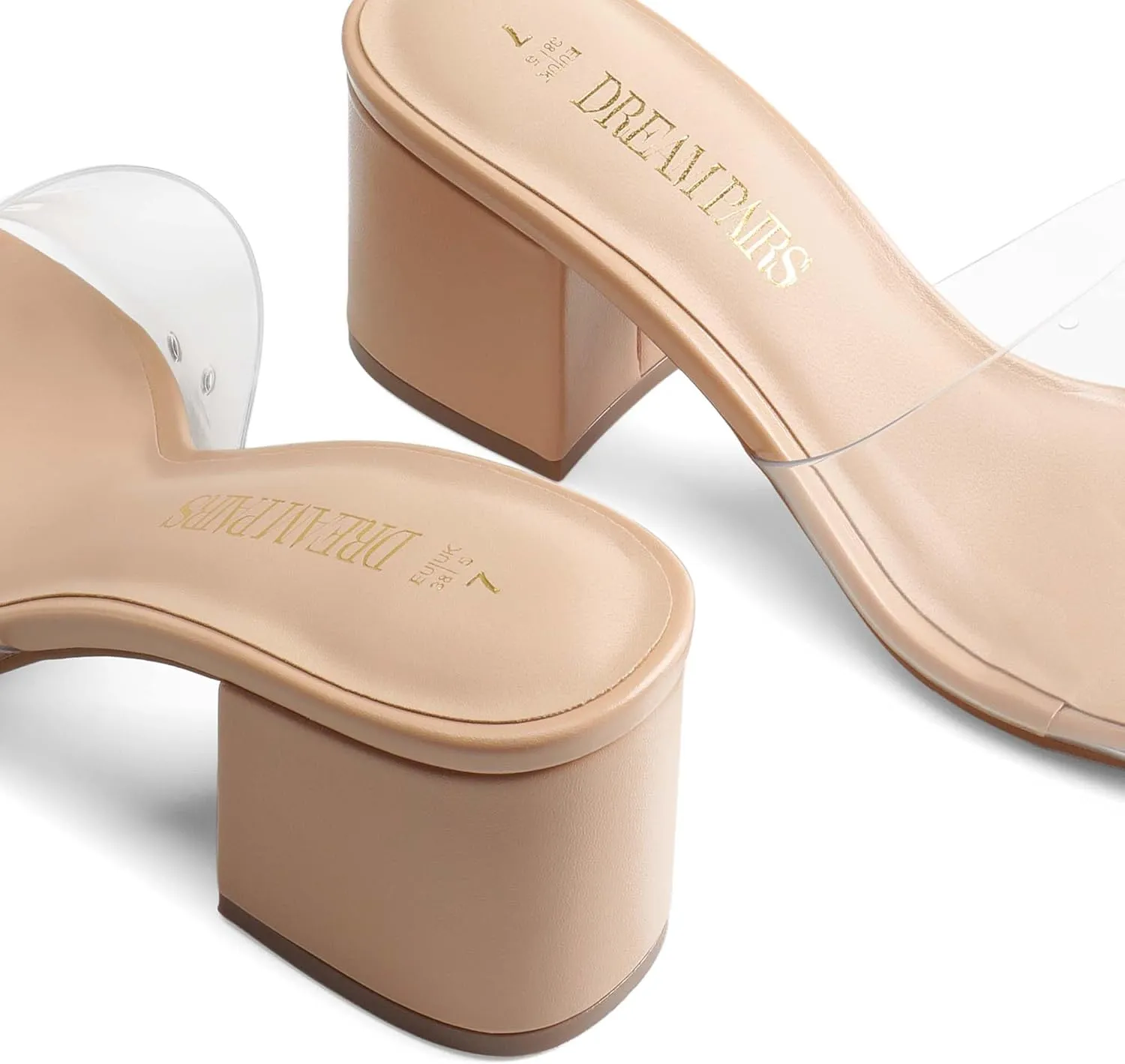 DREAM PAIRS Women's Square Open Toe Heels Sandals Low Block Chunky Heeled Sandals Slide Sandals Slip on Comfortable Casual Pumps Shoes