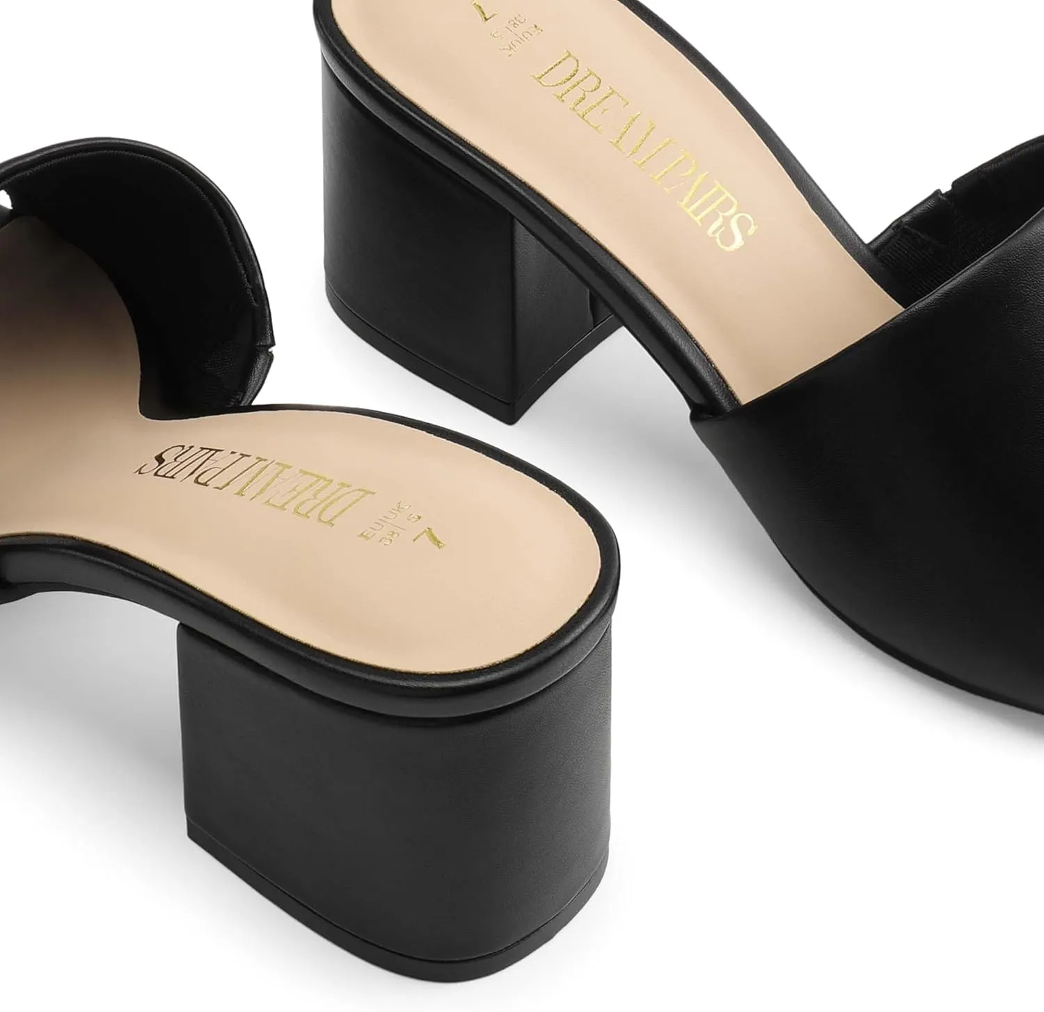 DREAM PAIRS Women's Square Open Toe Heels Sandals Low Block Chunky Heeled Sandals Slide Sandals Slip on Comfortable Casual Pumps Shoes