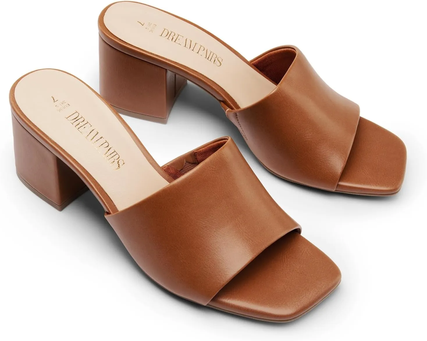 DREAM PAIRS Women's Square Open Toe Heels Sandals Low Block Chunky Heeled Sandals Slide Sandals Slip on Comfortable Casual Pumps Shoes