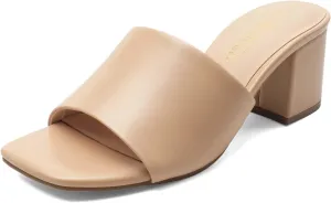 DREAM PAIRS Women's Square Open Toe Heels Sandals Low Block Chunky Heeled Sandals Slide Sandals Slip on Comfortable Casual Pumps Shoes
