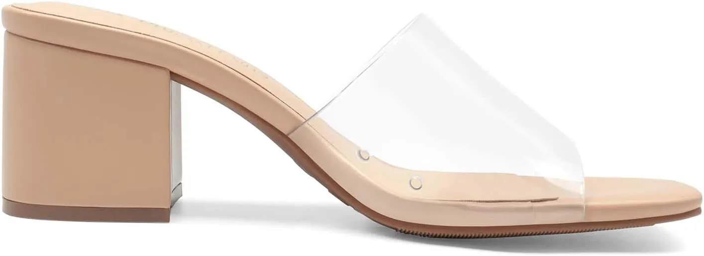 DREAM PAIRS Women's Square Open Toe Heels Sandals Low Block Chunky Heeled Sandals Slide Sandals Slip on Comfortable Casual Pumps Shoes