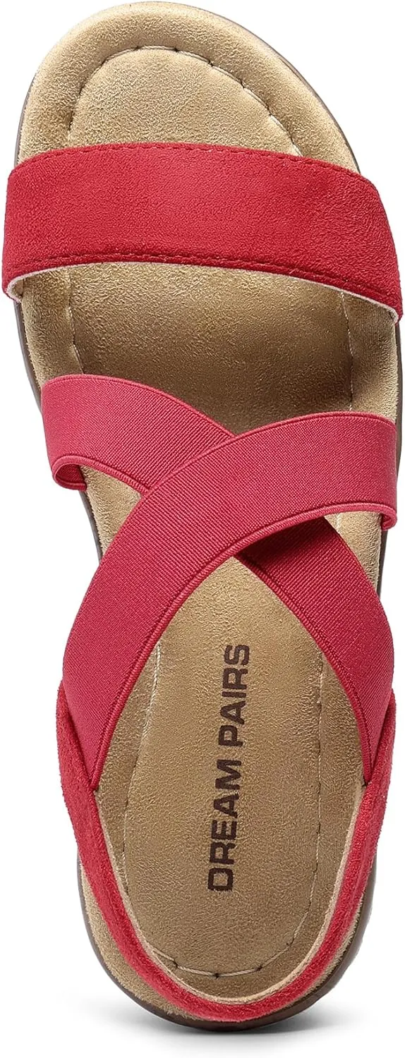 DREAM PAIRS Women's Summer Dressy Low Wedge Heels Comfortable Slip on Casual Flat Sandals for Walking Vacation