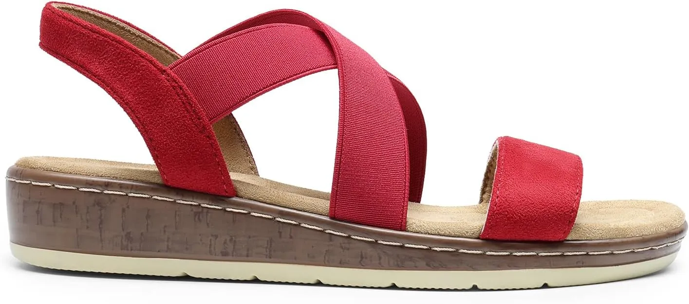 DREAM PAIRS Women's Summer Dressy Low Wedge Heels Comfortable Slip on Casual Flat Sandals for Walking Vacation