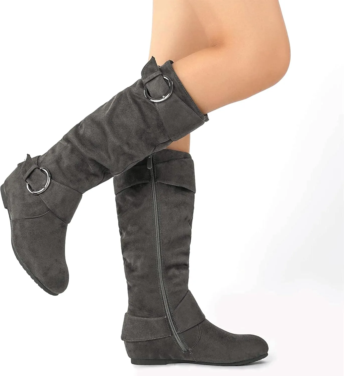 DREAM PAIRS Women's Wide Calf Knee High Boots, Fur-lined Low Hidden Wedge Boots