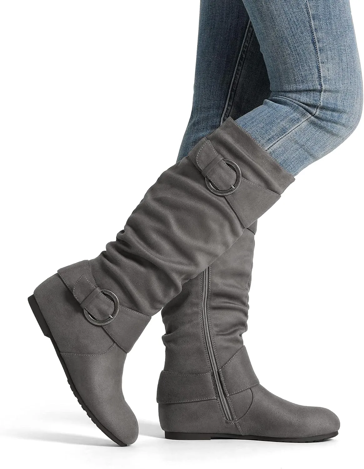 DREAM PAIRS Women's Wide Calf Knee High Boots, Fur-lined Low Hidden Wedge Boots