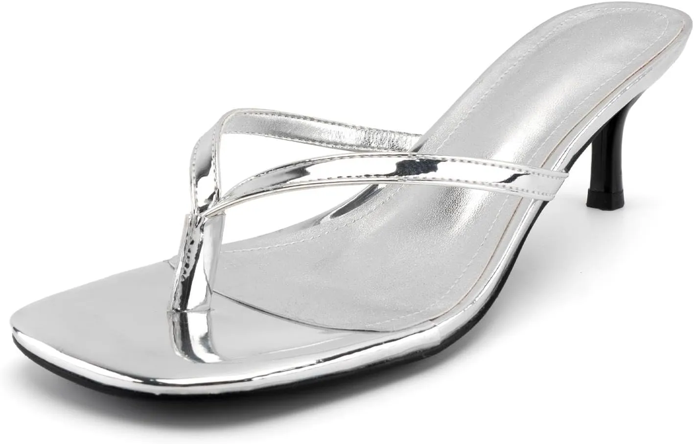 DREAMCIA Square Toe Thong Heeled Sandals Stiletto Slip On Kitten Slingback Flip Flop Heels Slides Summer