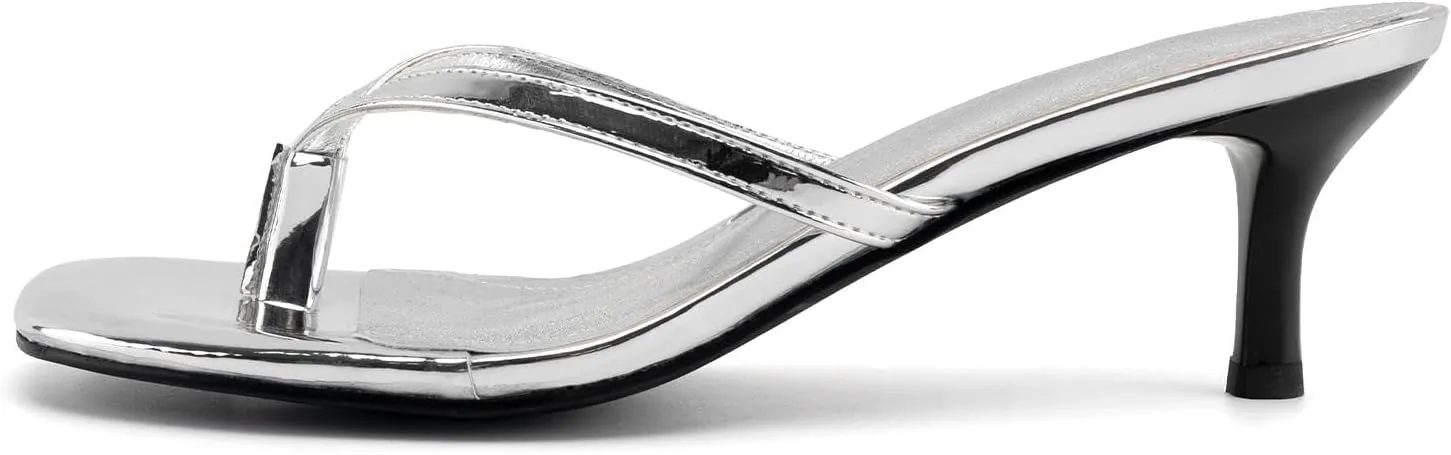 DREAMCIA Square Toe Thong Heeled Sandals Stiletto Slip On Kitten Slingback Flip Flop Heels Slides Summer