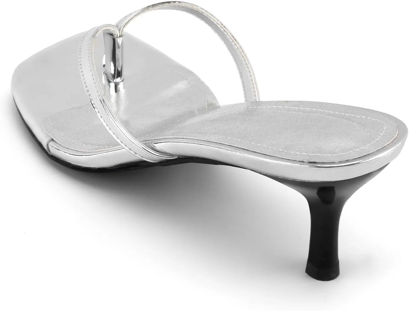 DREAMCIA Square Toe Thong Heeled Sandals Stiletto Slip On Kitten Slingback Flip Flop Heels Slides Summer