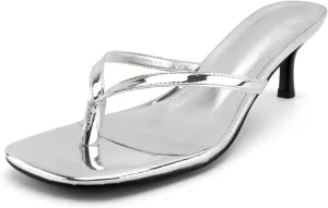 DREAMCIA Square Toe Thong Heeled Sandals Stiletto Slip On Kitten Slingback Flip Flop Heels Slides Summer