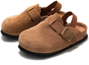 dubuto Cork Suede Clogs for Toddler Kids Boys Girls Leather Mules Footbed Sandals Potato Slippers