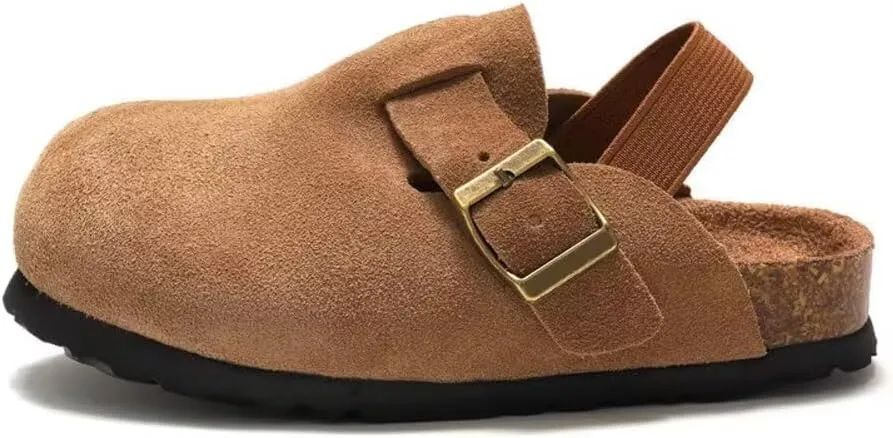 dubuto Cork Suede Clogs for Toddler Kids Boys Girls Leather Mules Footbed Sandals Potato Slippers