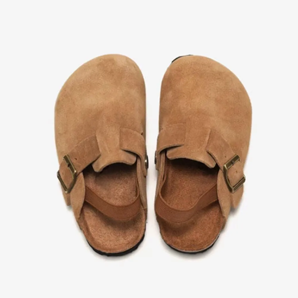 dubuto Cork Suede Clogs for Toddler Kids Boys Girls Leather Mules Footbed Sandals Potato Slippers