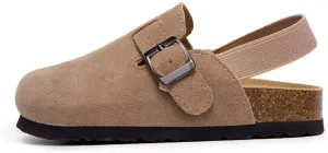 dubuto Kids Toddlers Cork Clogs Faux Leather Footbed Mules Slip On Slippers Potato Shoes for Boys Girls - Apricot - Size Todder 13