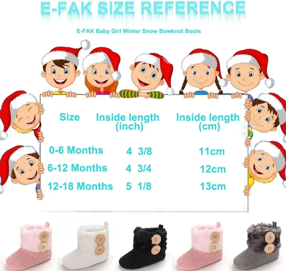 E-FAK Baby Boy Girl Boots Newborn Shoes Winter Snow Bowknot Anti-Slip Soft Sole Warm Infant Toddler Prewalker Booties