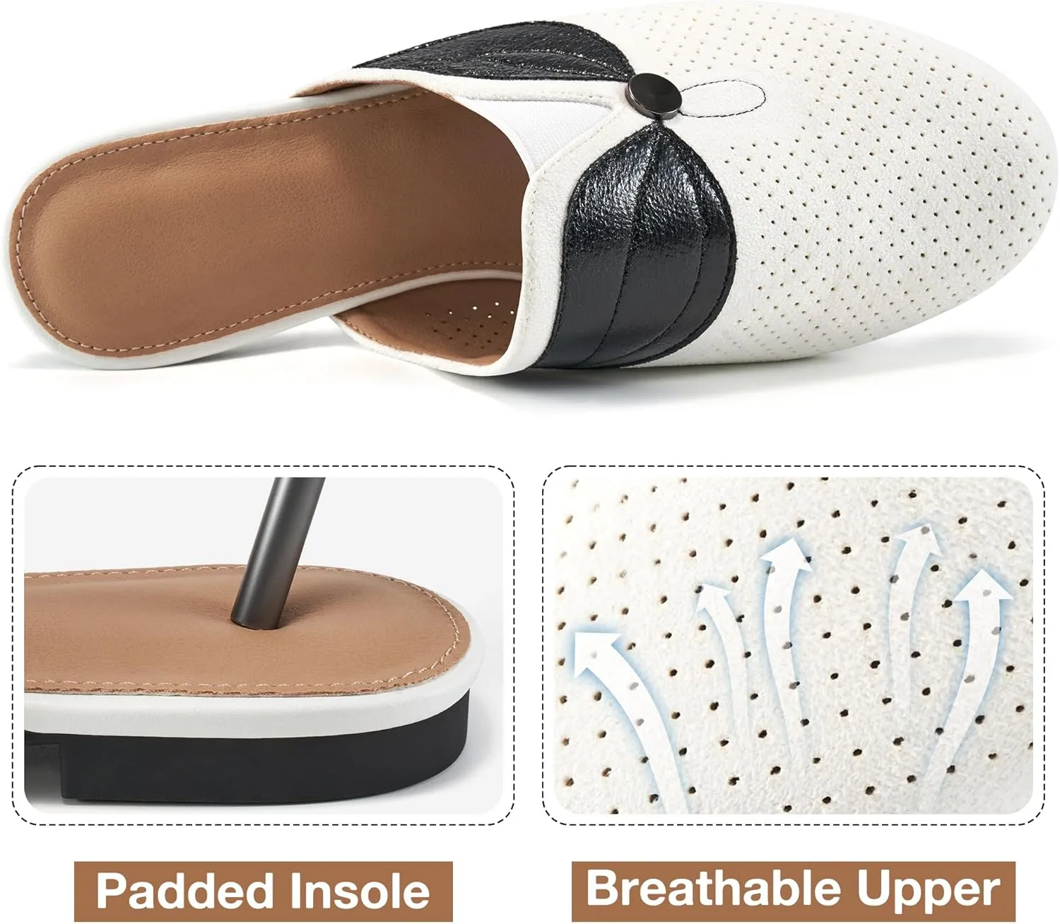 Ecetana Mules for Women Flat Shoes Comfortable Dressy Slip on Slides Round Toe Breathable Backless Loafers
