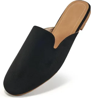 Ecetana Mules for Women Flats Shoes: Comfortable Slip On Casual Work Slides Round Toe Backless Loafers