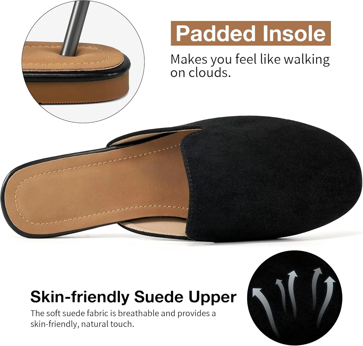 Ecetana Mules for Women Flats Shoes: Comfortable Slip On Casual Work Slides Round Toe Backless Loafers