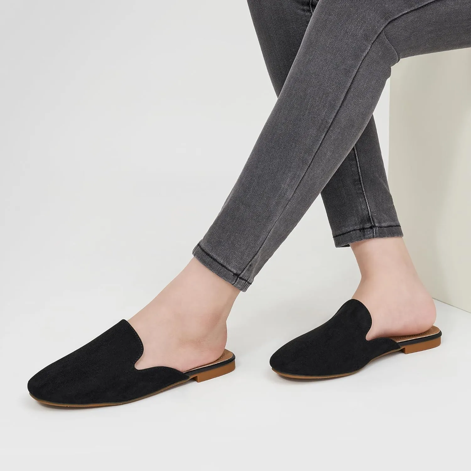 Ecetana Mules for Women Flats Shoes: Comfortable Slip On Casual Work Slides Round Toe Backless Loafers