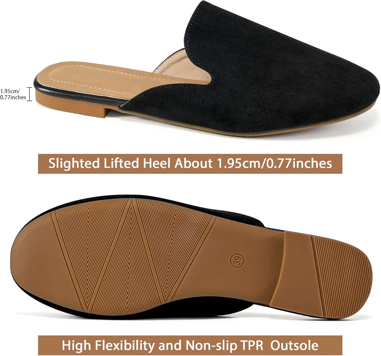 Ecetana Mules for Women Flats Shoes: Comfortable Slip On Casual Work Slides Round Toe Backless Loafers