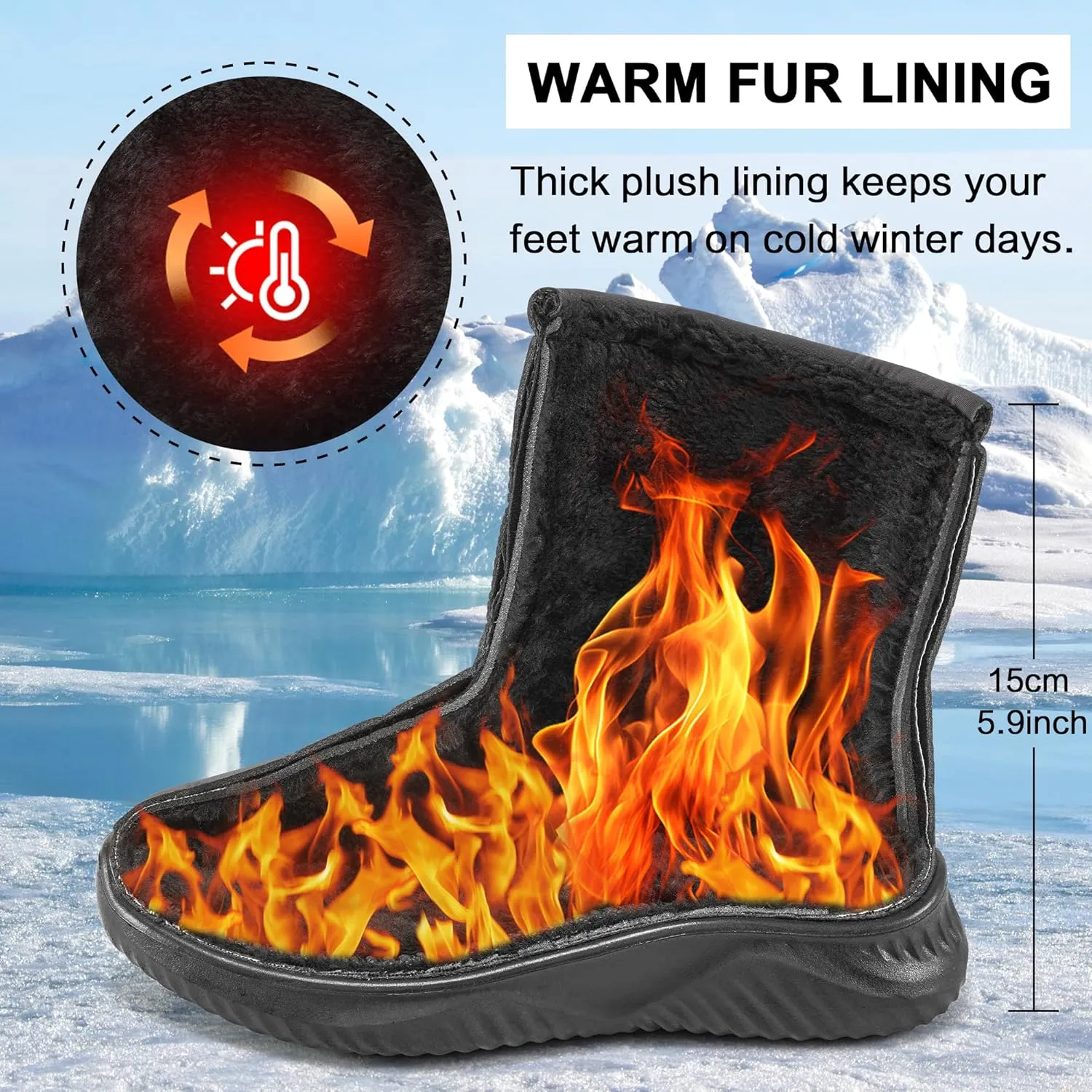 Ecetana Womens Snow Boots for Winter: Ankle Waterproof Booties with Fur Lined Warm Comfortable Shoes Anti Slip Outdoor Zipper Boots