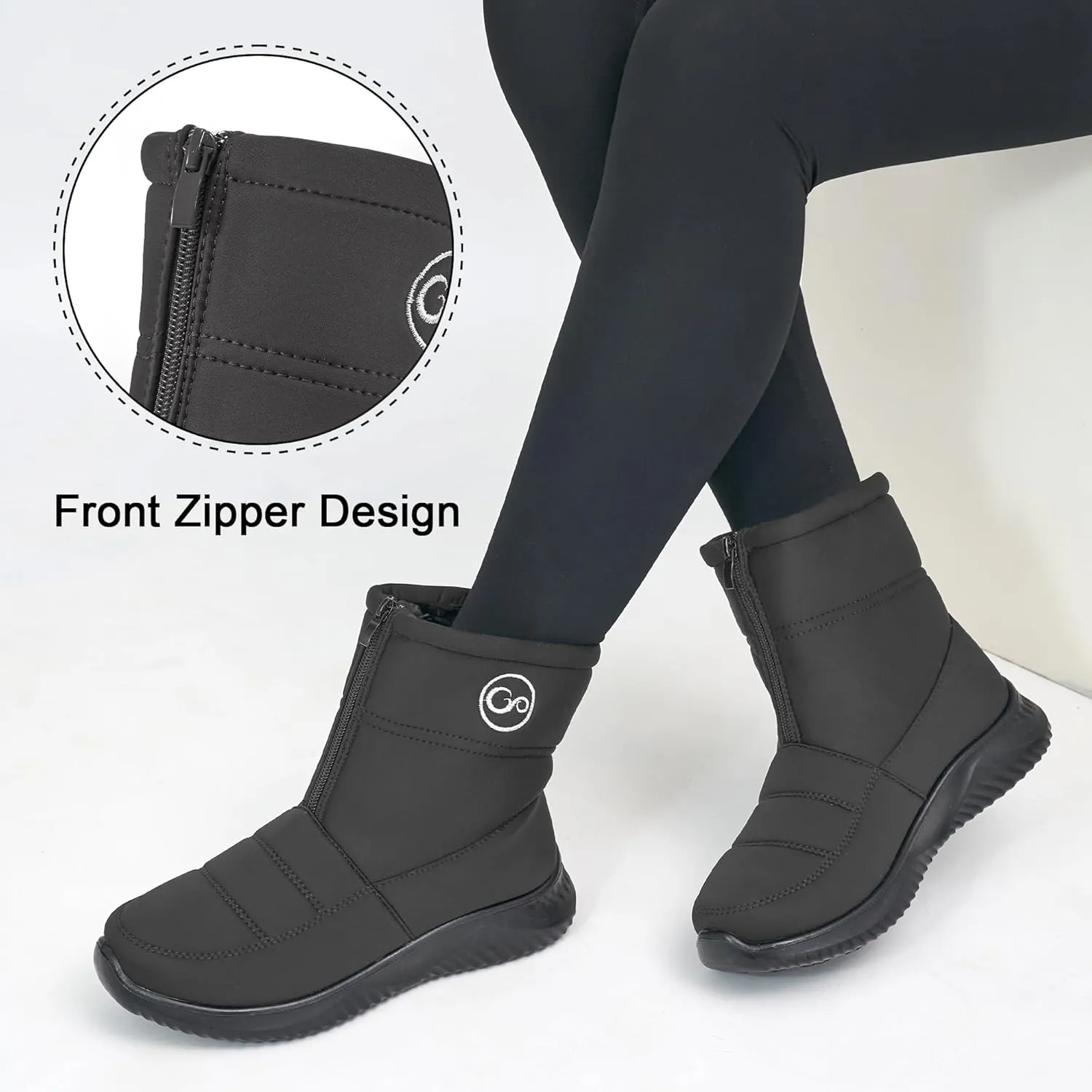 Ecetana Womens Snow Boots for Winter: Ankle Waterproof Booties with Fur Lined Warm Comfortable Shoes Anti Slip Outdoor Zipper Boots