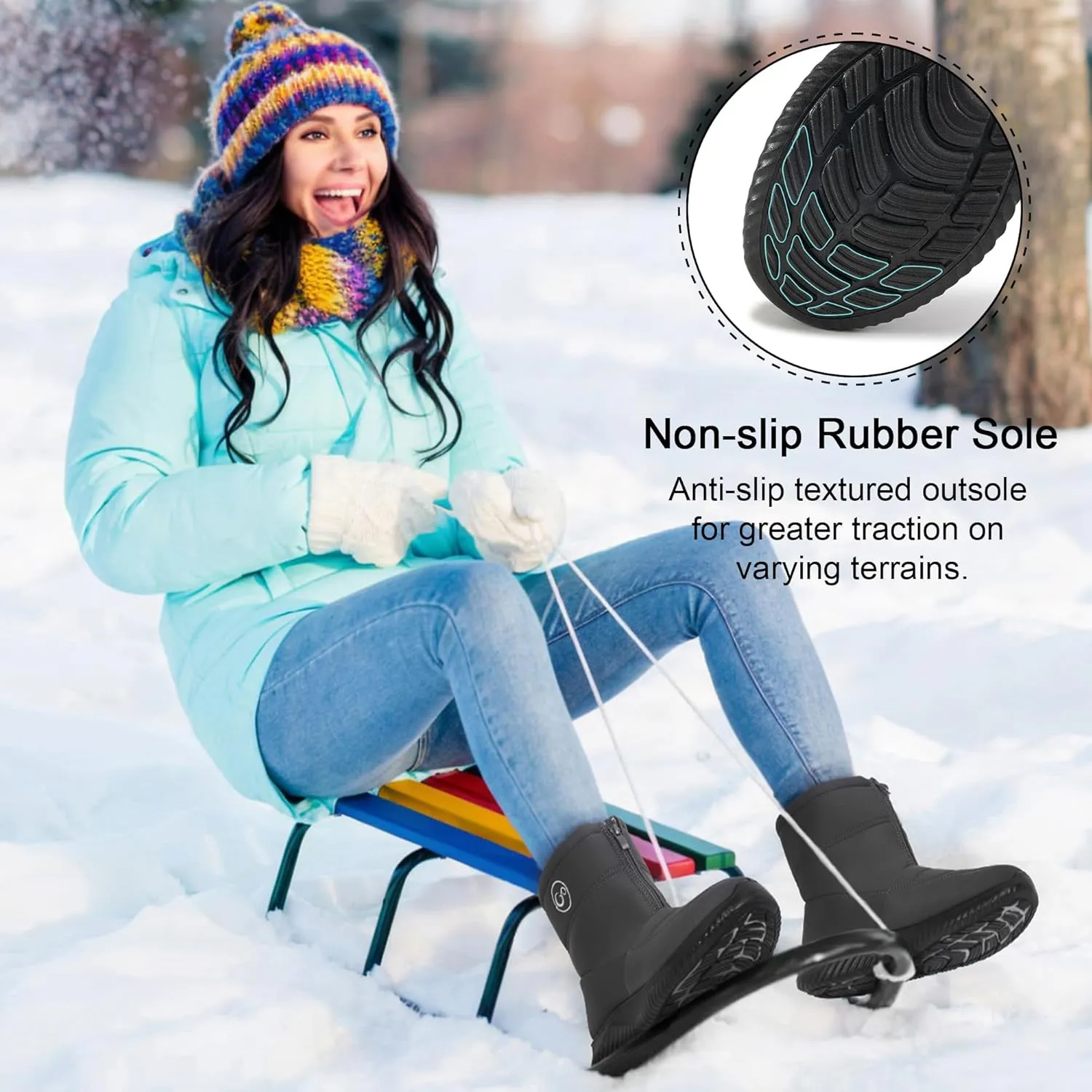 Ecetana Womens Snow Boots for Winter: Ankle Waterproof Booties with Fur Lined Warm Comfortable Shoes Anti Slip Outdoor Zipper Boots