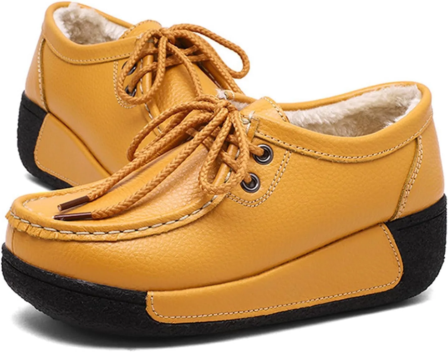 EFTCAL Women's Leather Lace Up Platform Sneakers Comfortable Round Toe Wedge Loafers Breathable Non-Slip Nurse Work Shoes with Arch Support,Rocker Shoes for Women