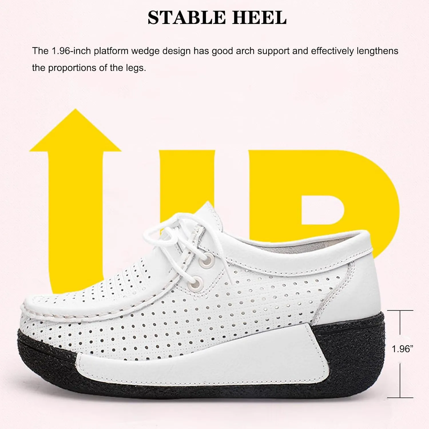 EFTCAL Women's Leather Lace Up Platform Sneakers Comfortable Round Toe Wedge Loafers Breathable Non-Slip Nurse Work Shoes with Arch Support,Rocker Shoes for Women