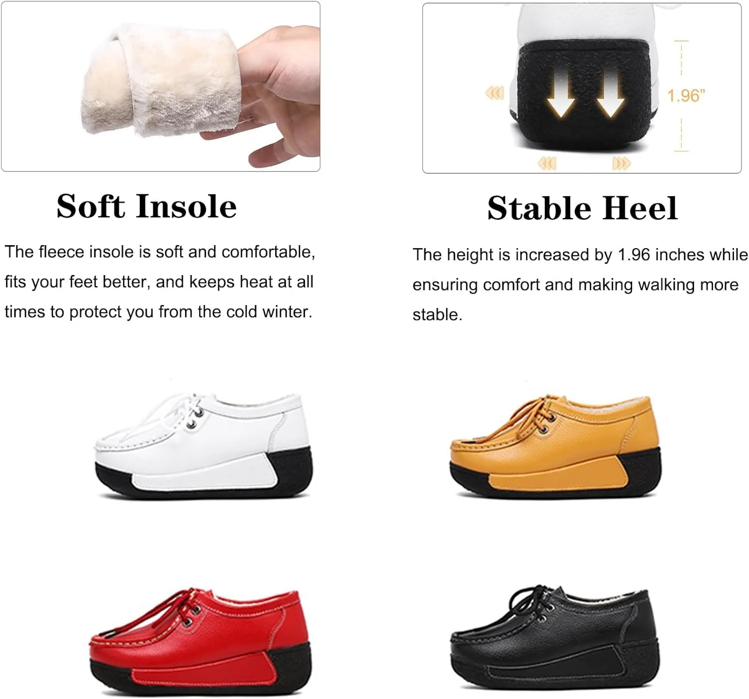 EFTCAL Women's Leather Lace Up Platform Sneakers Comfortable Round Toe Wedge Loafers Breathable Non-Slip Nurse Work Shoes with Arch Support,Rocker Shoes for Women