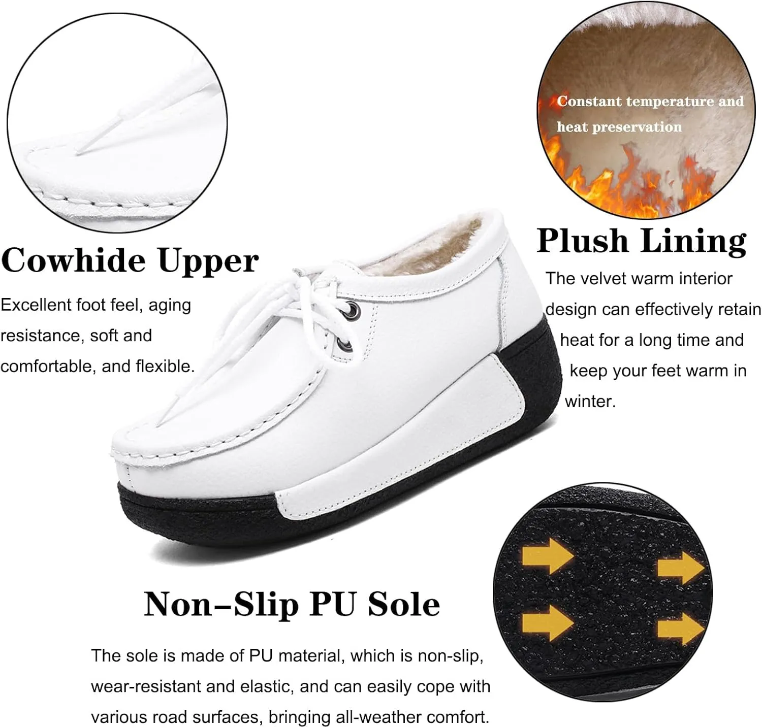 EFTCAL Women's Leather Lace Up Platform Sneakers Comfortable Round Toe Wedge Loafers Breathable Non-Slip Nurse Work Shoes with Arch Support,Rocker Shoes for Women