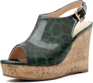 Eldof Platform Wedge Sandals for Women Peep Toe Slingbck High Heel Wedge Sandals Platform Wooden Heels for Dress Summer Party Evening