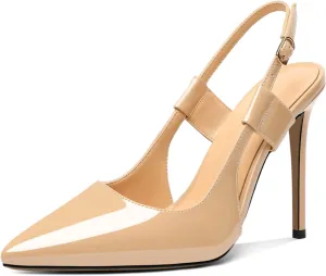 Eldof Pointed Toe Slingback Sandals,Ankle Strap Chic Pumps,Classy High Heel 4" Heel for Office Dress