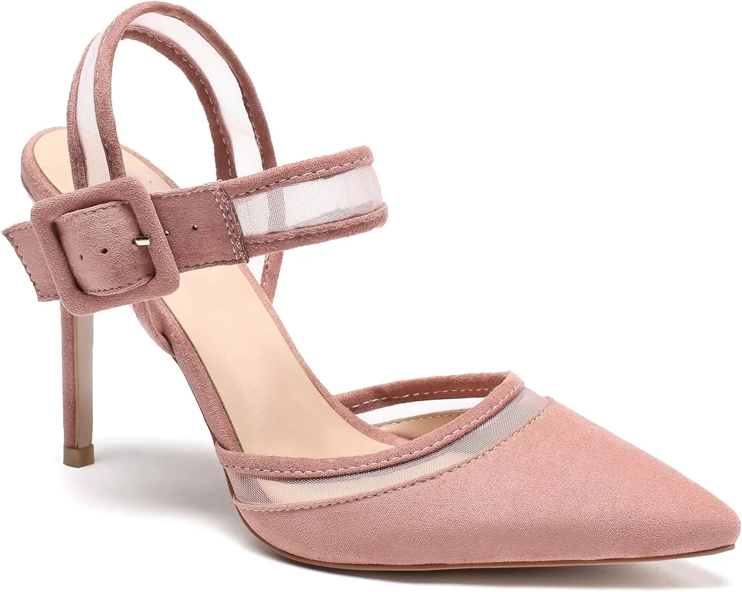 Eldof Pointed Toe Slingback Sandals,Ankle Strap Chic Pumps,Classy High Heel 4" Heel for Office Dress