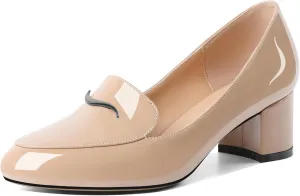 Eldof Pumps for Women Block Heel Round Toe Slip On Chunky Loafer Heel Dress Shoes Pumps for Women 2 Inches