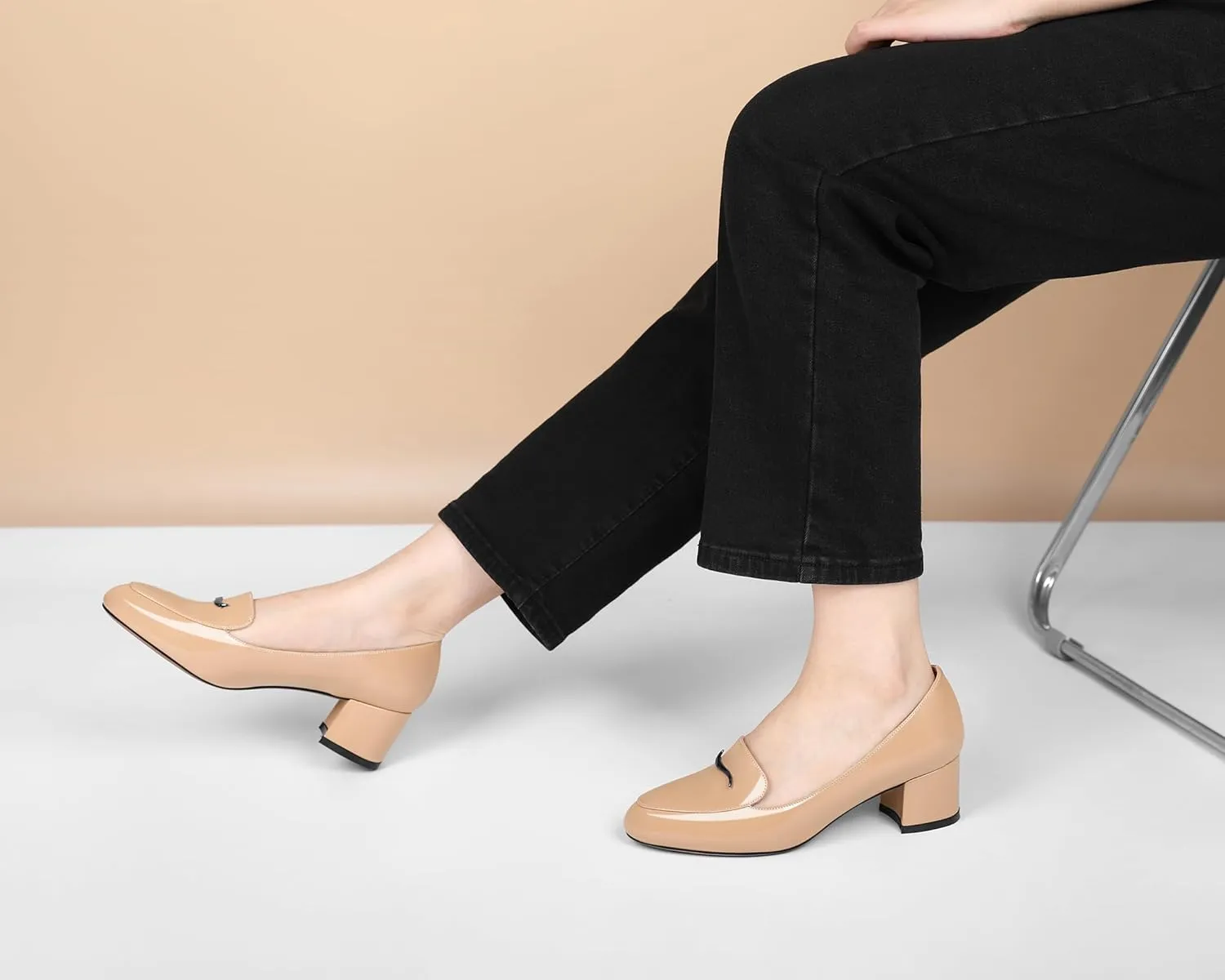 Eldof Pumps for Women Block Heel Round Toe Slip On Chunky Loafer Heel Dress Shoes Pumps for Women 2 Inches