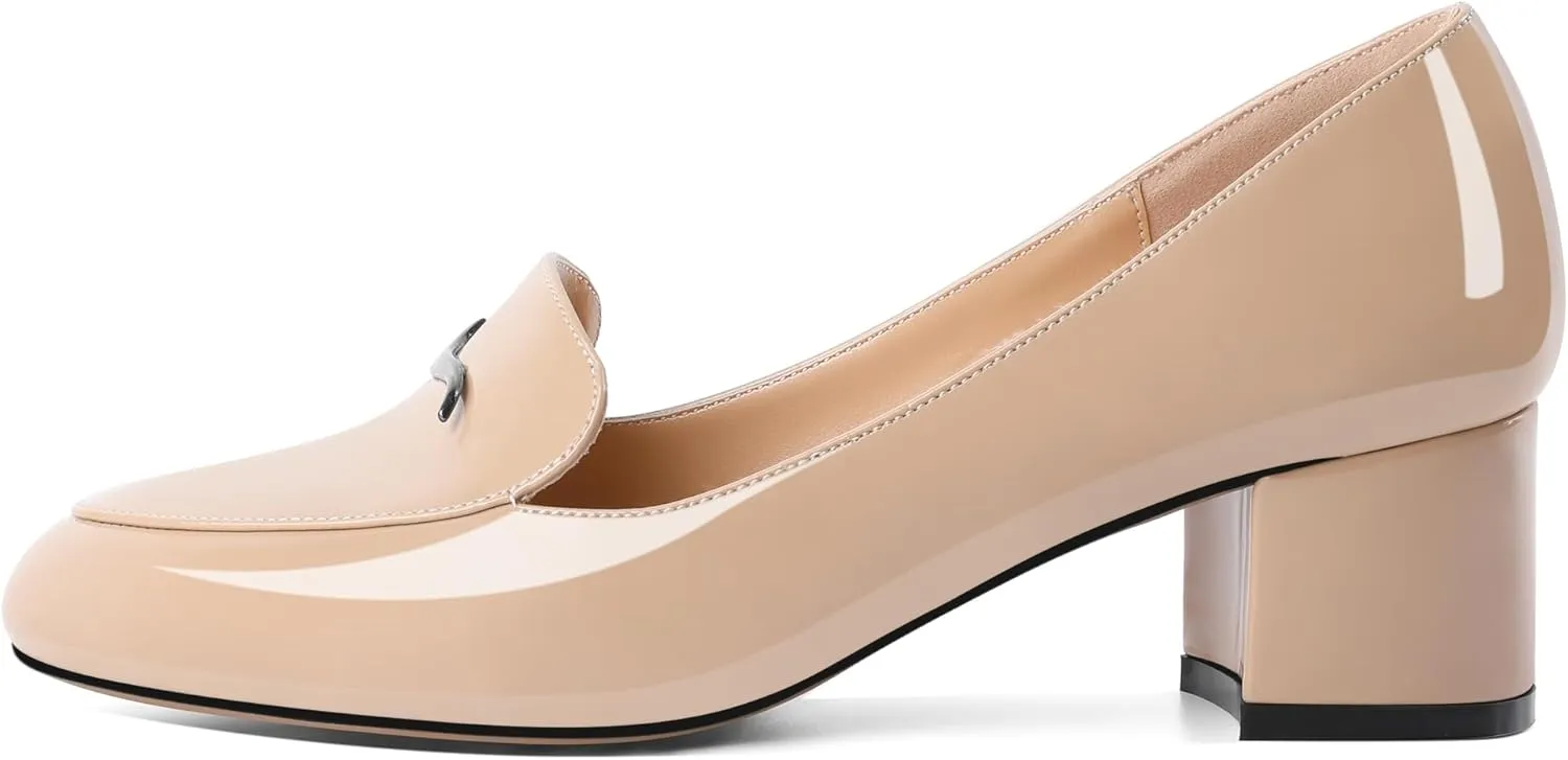 Eldof Pumps for Women Block Heel Round Toe Slip On Chunky Loafer Heel Dress Shoes Pumps for Women 2 Inches