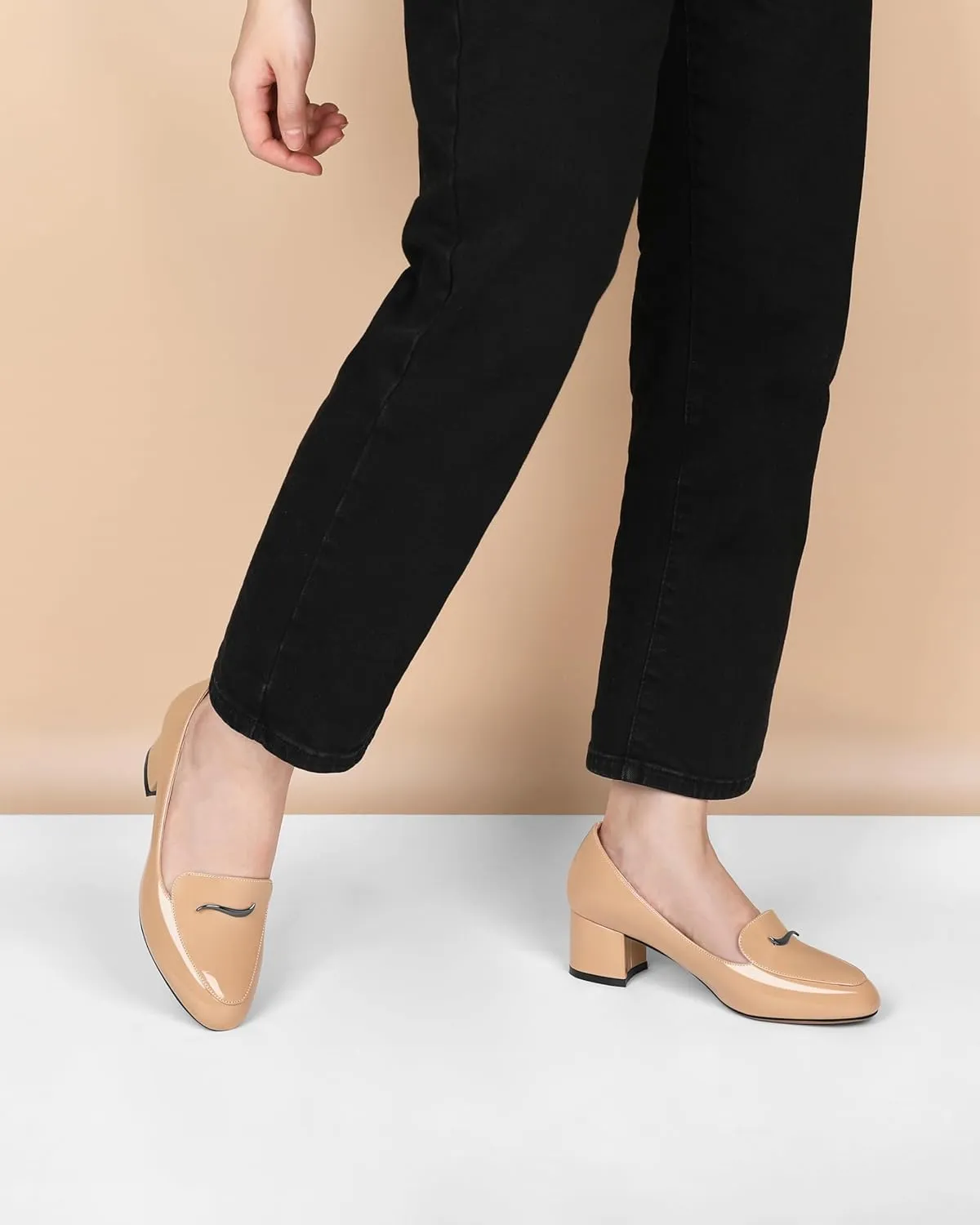 Eldof Pumps for Women Block Heel Round Toe Slip On Chunky Loafer Heel Dress Shoes Pumps for Women 2 Inches