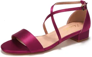 Elivandon J1584 Women's Satin Low-Heel Evening Sandals Open Toe 1.18 inches Block Heel Satin Pumps Evening Party Bridal Wedding Shoes