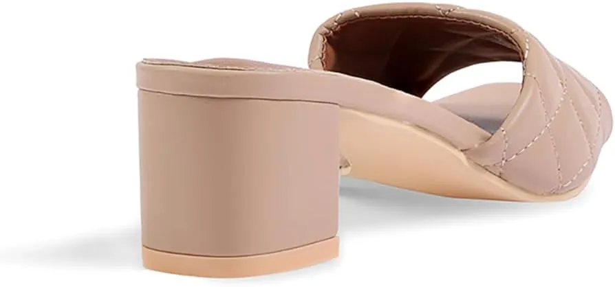 ELLEN TRACY Women's Sandals, Slip on, Holly Block Quilted Heel Mules, Open Toe Design Heeled