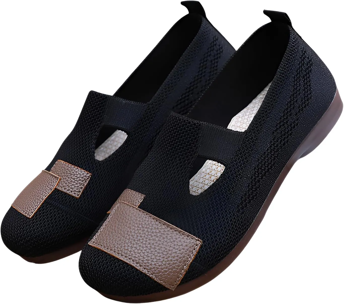 Ellniges]【Non-Slip & Airflow Design Women's Spring Loafers with Elastic Soft Sole, Mane Washable Slip-On Shoes for Standing Work, Lightweight Breathable Walking Shoes for Office/School/Travel Black