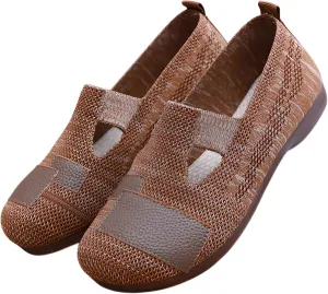 Ellniges]【Non-Slip & Airflow Design Women's Spring Loafers with Elastic Soft Sole, Mane Washable Slip-On Shoes for Standing Work, Lightweight Breathable Walking Shoes for Office/School/Travel Brown