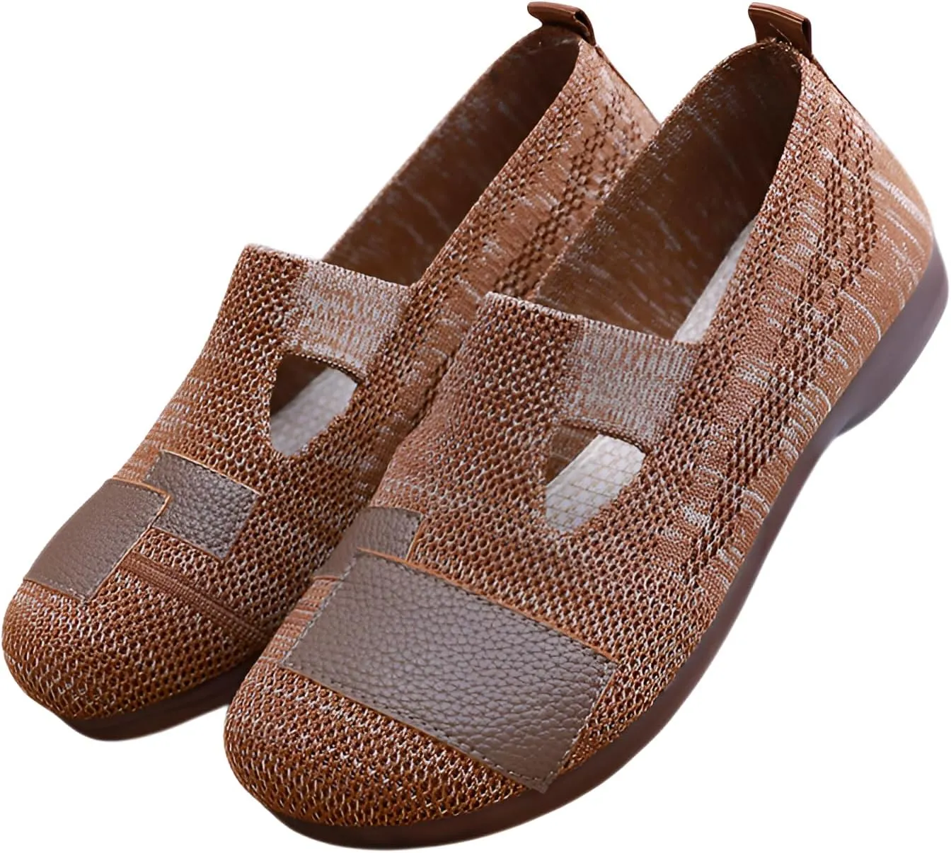 Ellniges]【Non-Slip & Airflow Design Women's Spring Loafers with Elastic Soft Sole, Mane Washable Slip-On Shoes for Standing Work, Lightweight Breathable Walking Shoes for Office/School/Travel Brown