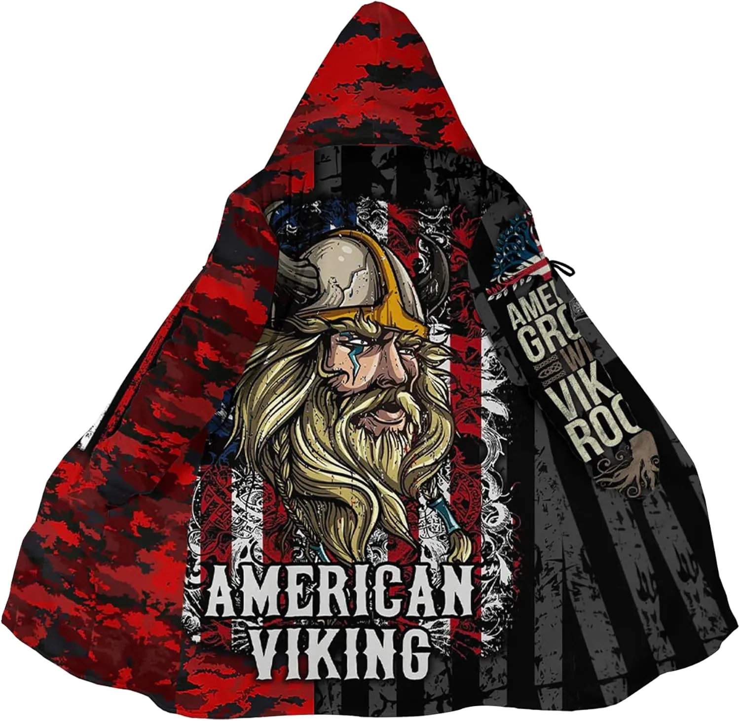 Embody the Spirit of the Vikings 3D Print Hooded Coat for Men Winter Fleece-Lined Lightweight Cloak with Hood Jackets