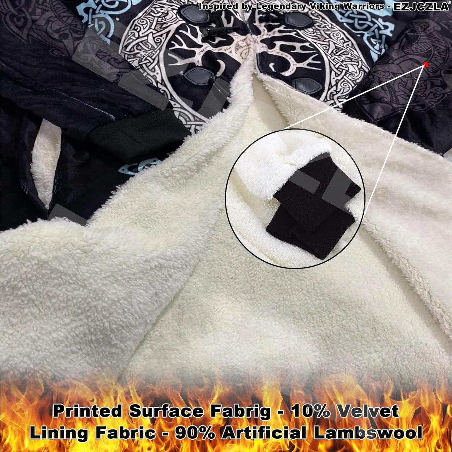 Embody the Spirit of the Vikings 3D Print Hooded Coat for Men Winter Fleece-Lined Lightweight Cloak with Hood Jackets