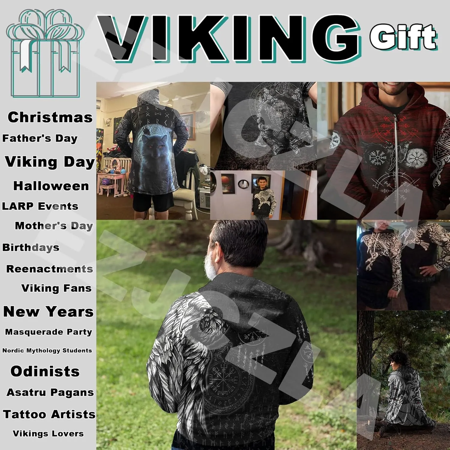 Embody the Spirit of the Vikings 3D Print Hooded Coat for Men Winter Fleece-Lined Lightweight Cloak with Hood Jackets